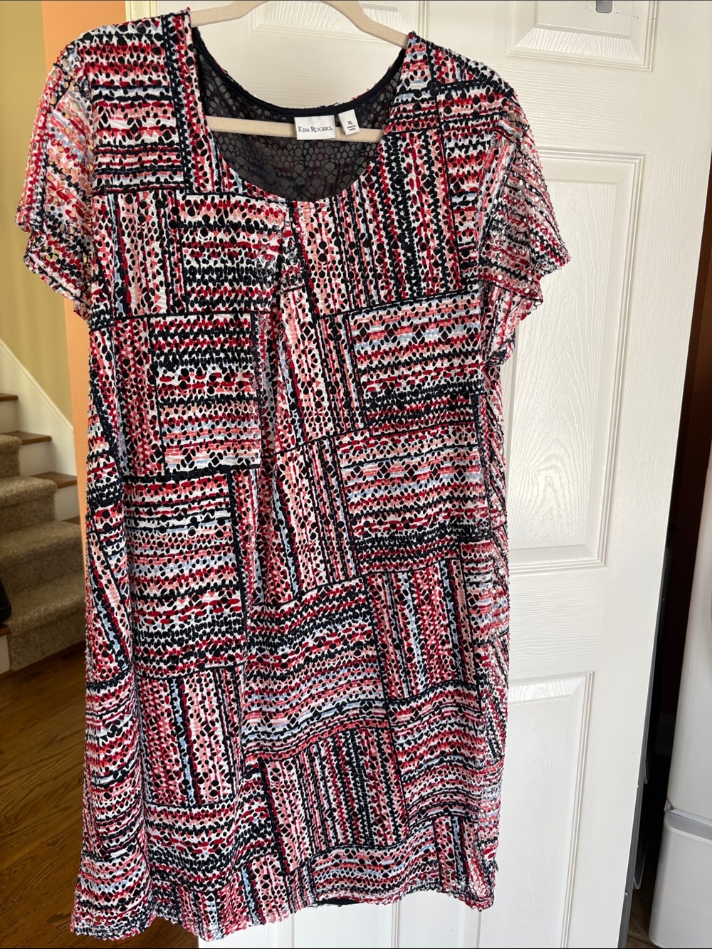 Kim Rogers Pink, Black & White Patterned Midi Dress